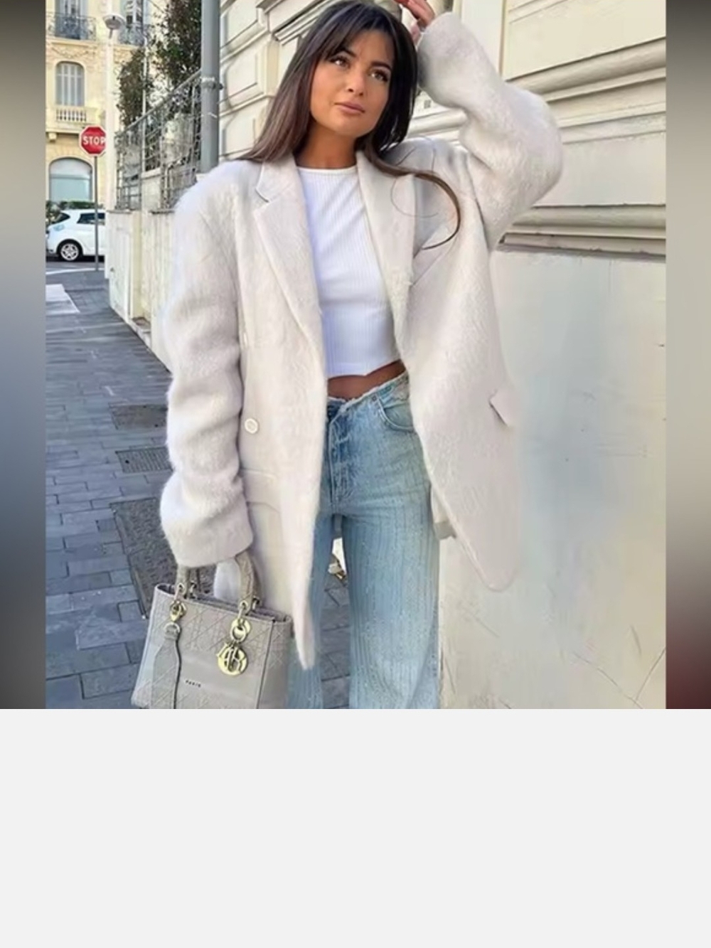 Zara Cream Oversized Faux Fur Blazer Coat